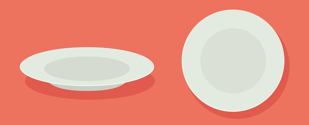 Icono de plato aislado vista superior y lado plano de dibujos animados 3D conjunto gráfico de vajilla de cocina en blanco