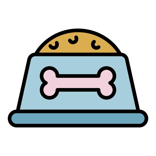 Icono de plato de comida para perros Contorno de plato de comida para perros icono vectorial color plano aislado