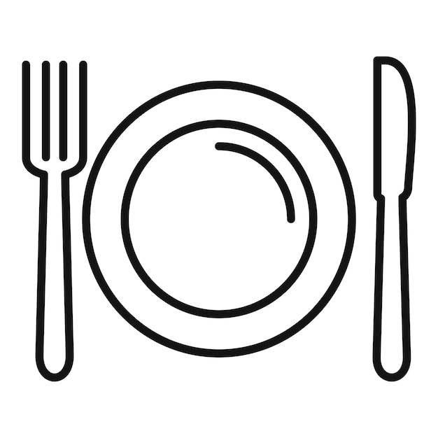 Icono de plato de cuchara de tenedor Contorno de icono de vector de plato de cuchara de tenedor para diseño web aislado sobre fondo blanco