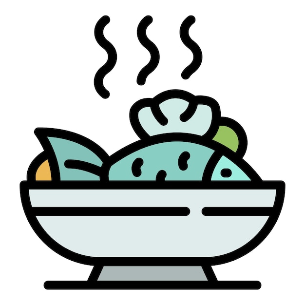 El icono del plato de pescado caliente Contorno del icono vectorial del prato de pescador caliente Color plano aislado