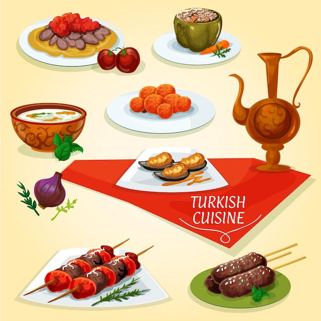 Icono de platos de carne de kebab de cocina turca