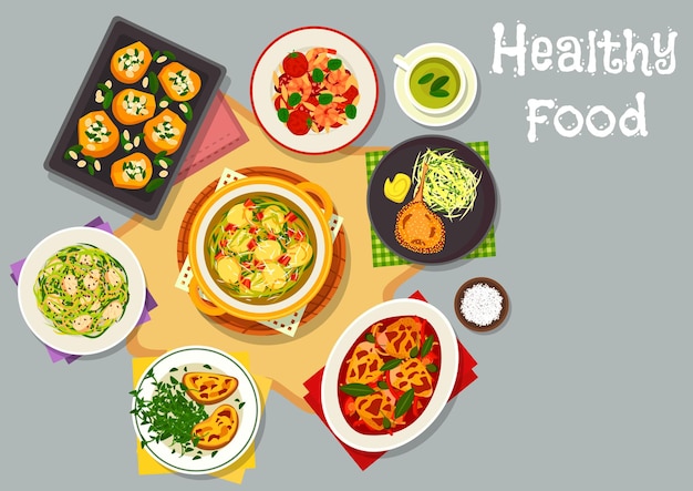 Icono de platos de comida saludable para el diseño del menú del almuerzo