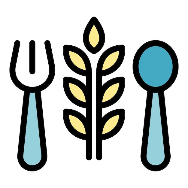 Icono de platos ecológicos vector de contorno Comida vegetariana Dieta saludable color plano