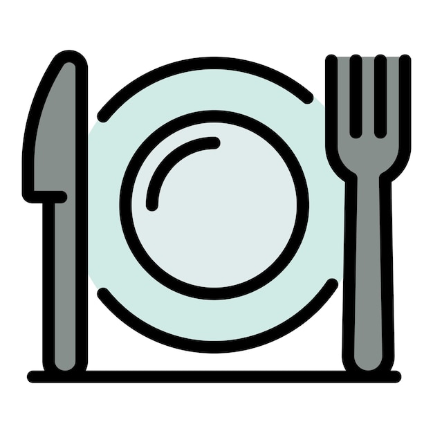 El icono de los platos del restaurante El contorno de los platos del restaurante El icono vectorial El color es plano y aislado