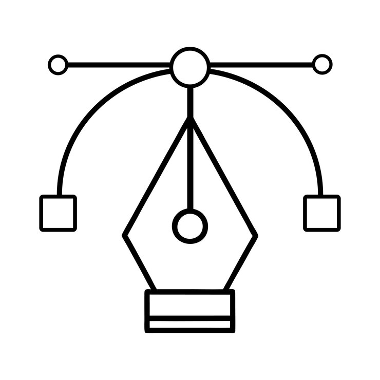 Icono de la pluma de herramienta con curvas de Bezier y puntos de control