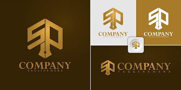 Icono de pluma y logotipo de letra S y P