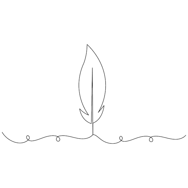 Icono de pluma de pájaro dibujo continuo de una línea ilustración vectorial de contorno