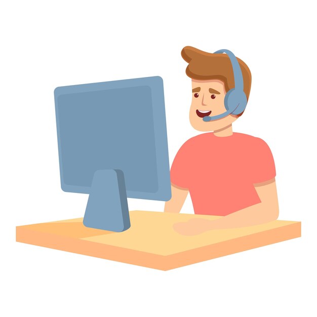 Icono de podcast en línea de computadora Caricatura de icono de vector de podcast en línea de computadora para diseño web aislado sobre fondo blanco