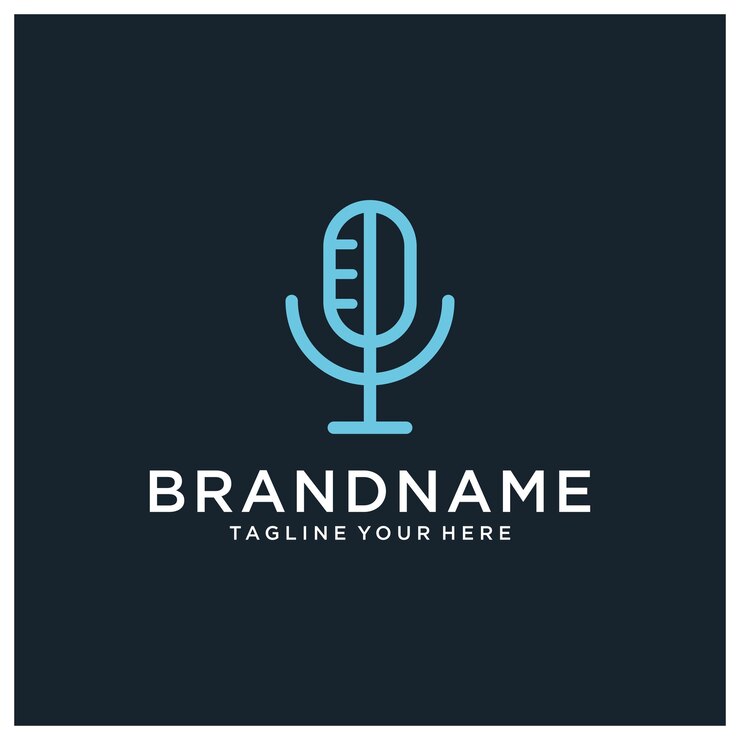 Icono de podcast o diseño de logotipo Micrófono en estilo de arte lina