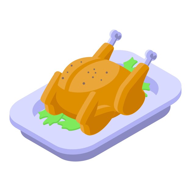 Icono de pollo con hierbas Isométrica de pollo con icono de vector de hierbas para diseño web aislado sobre fondo blanco