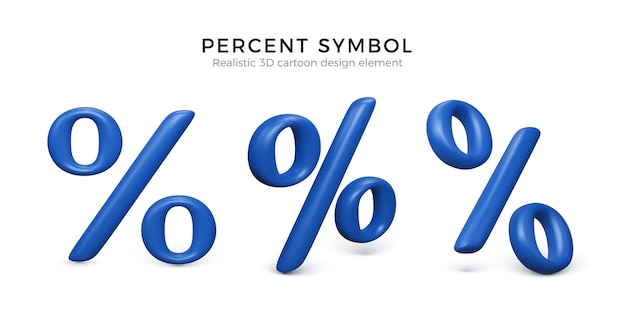 Icono de porcentaje 3d azul símbolo de descuento aislado sobre fondo blanco ilustración vectorial