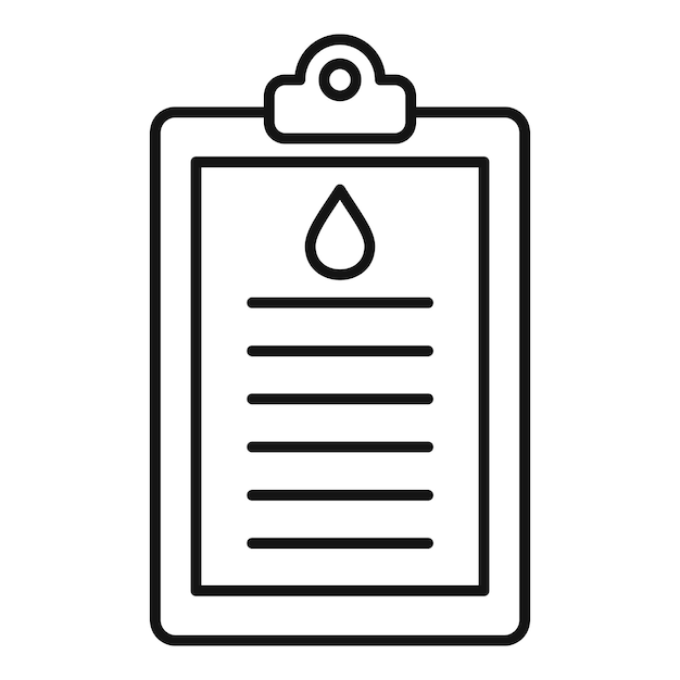 Icono del portapapeles de donación de sangre Contorno del icono de vector del portapapeles de donación de sangre para diseño web aislado sobre fondo blanco