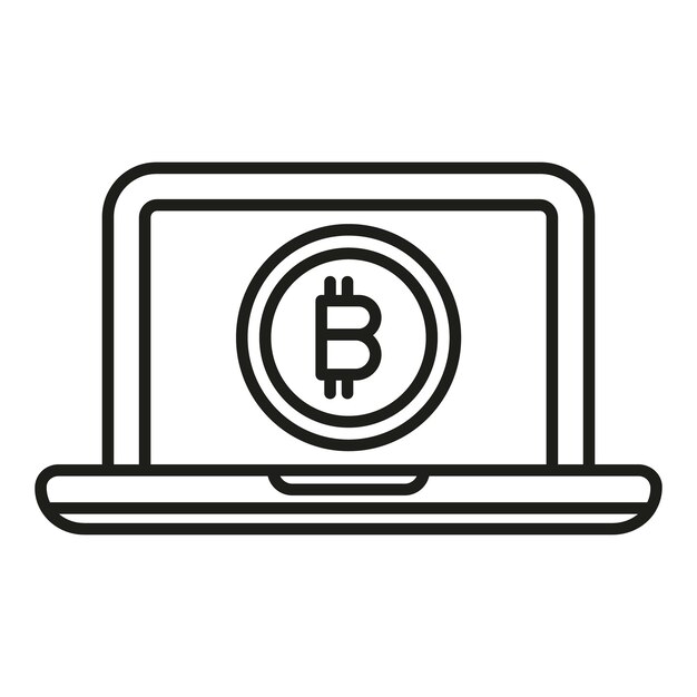 Icono de portátil criptográfico vector de contorno dinero Bitcoin digital financiero