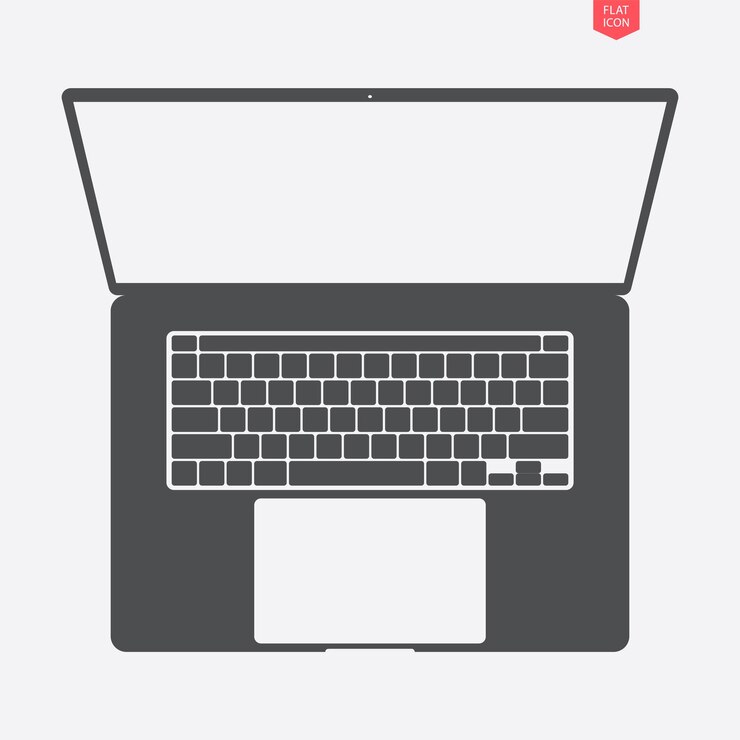 Vector icono de portátil en diseño de estilo de glifo con vista superior de teclado y panel táctil en maqueta de portátil de fondo gris