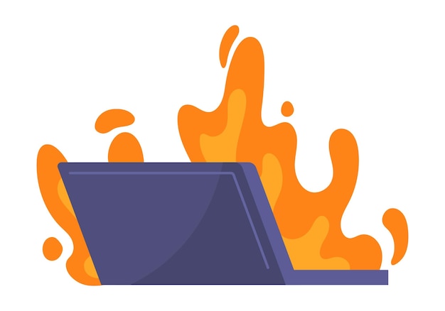 Icono de portátil en llamas