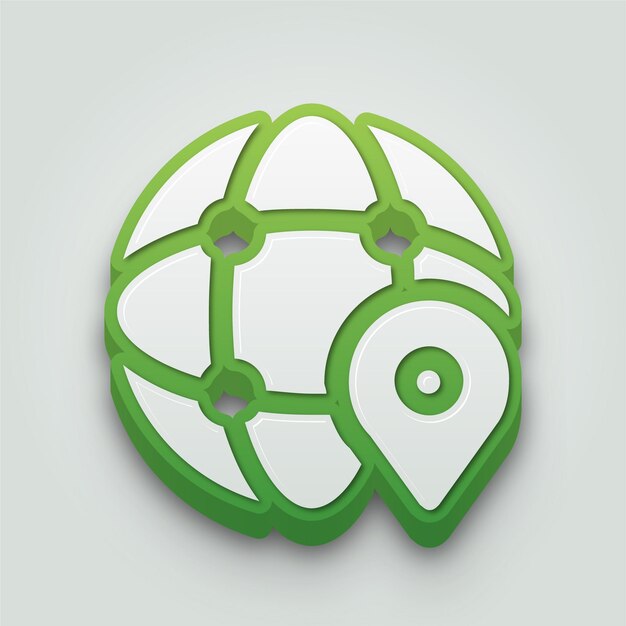Icono de posición global verde y blanco moderno en 3D con fondo editable
