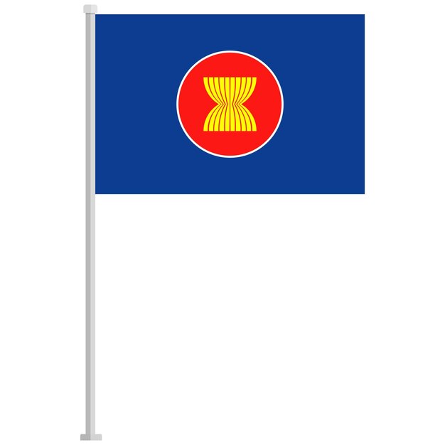El icono del poste de la bandera nacional de la ASEAN aislado en un fondo blanco