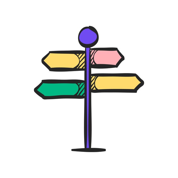 Icono de poste de señal de carretera en ilustración de vector de color dibujado a mano