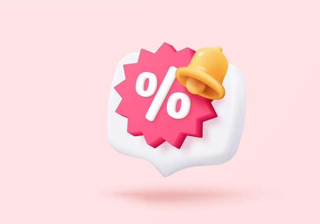 Icono de precio de etiqueta 3D con aviso para cupón de descuento de efectivo y uso futuro compras en línea ofertas de cupones de ventas para compras promoción de ofertas especiales descuento 3D anuncian icono vector render ilustración