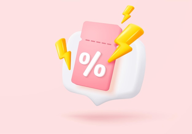 Icono de precio de etiqueta 3D para cupón de descuento de efectivo y uso futuro ventas de compras en línea con una excelente oferta para compras promoción de ofertas especiales etiquetas de descuento 3D icono vector render ilustración