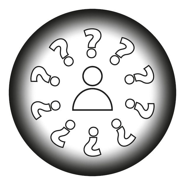 Ícono de pregunta Concepto de incertidumbre Persona con signos de pregunta Símbolo de resolución de problemas