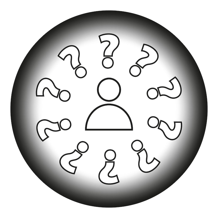 Vector ícono de pregunta concepto de incertidumbre persona con signos de pregunta símbolo de resolución de problemas