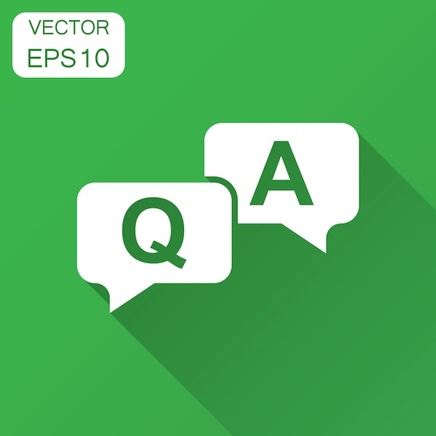 Icono de pregunta y respuesta en estilo plano Ilustración vectorial de burbuja de habla con sombra larga Concepto de negocio de respuesta a preguntas