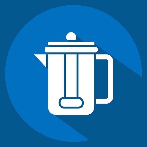 Icono de prensa francesa relacionado con el símbolo del café estilo de sombra larga diseño simple editable