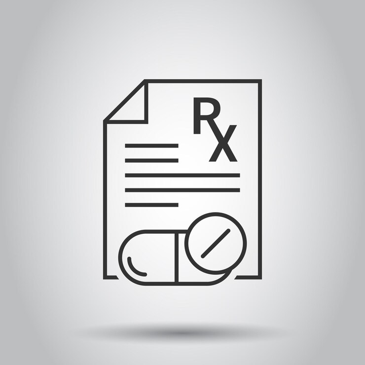 Vector icono de prescripción en estilo plano ilustración de vector de documento rx sobre fondo blanco aislado concepto de negocio de papel