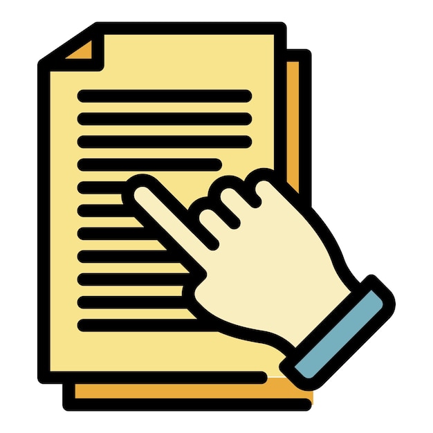 Icono de presentación de documento de dedo Contorno documento de dedo mostrar icono de vector color plano aislado