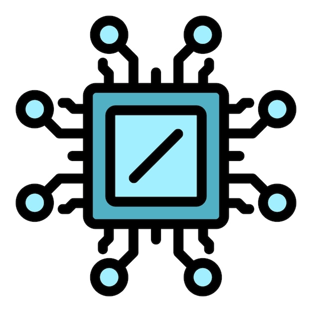 El icono del procesador de la computadora es un vector de contorno. La tienda de portátiles es un color plano para teléfonos móviles.