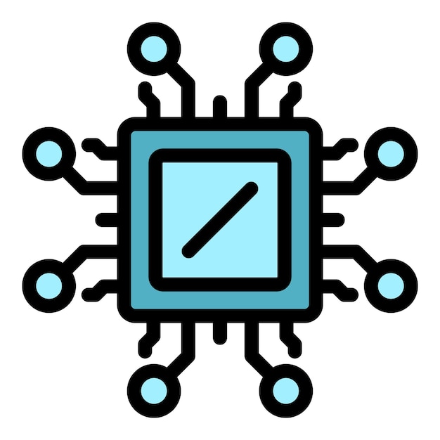 El icono del procesador de la computadora es un vector de contorno. la tienda de portátiles es un color plano para teléfonos móviles.