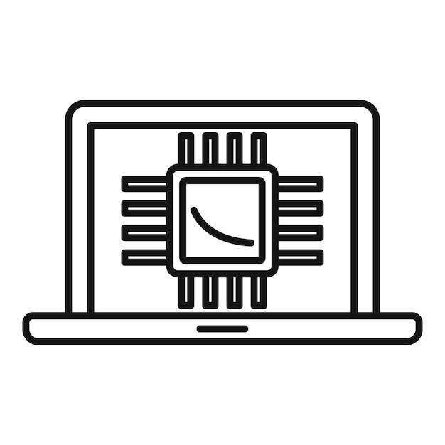 Icono de procesador de computadora portátil Ai Contorno de icono de vector de procesador de computadora portátil ai para diseño web aislado sobre fondo blanco