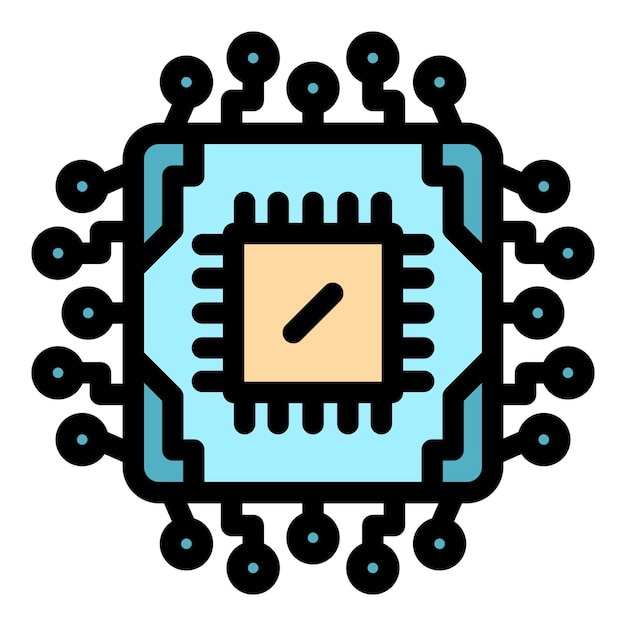 Vector icono del procesador electrónico contorno del icono vectorial del processador electrónico color plano aislado