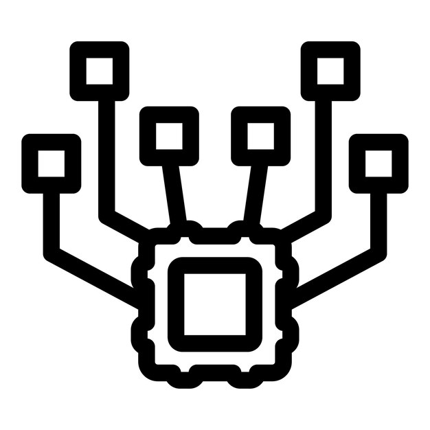 Ícono de procesamiento de datos de conexión de microchips con múltiples nodos