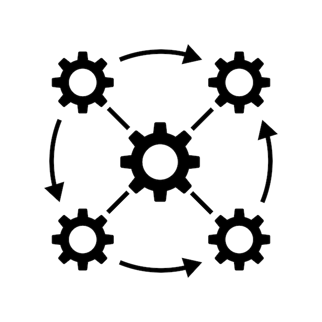 Icono de proceso de automatización industrial con engranajes y flechas