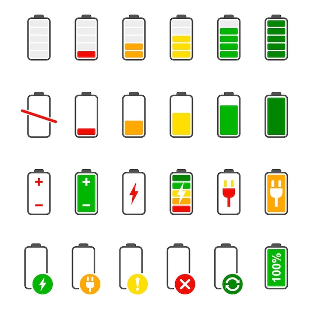 Icono de proceso de carga de batería ilustración vectorial Conjunto de batería en concepto de signo de carga de fondo aislado
