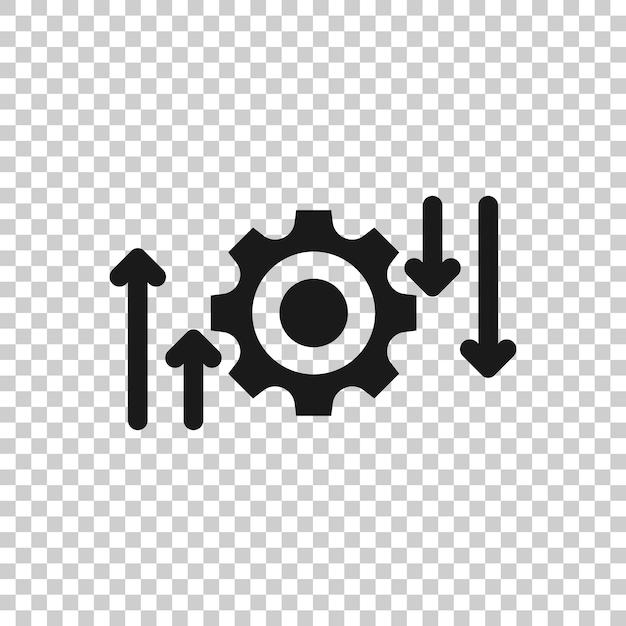 Icono de proceso en estilo plano Ilustración de vector de flecha y engranaje sobre fondo blanco aislado Concepto de negocio de optimización