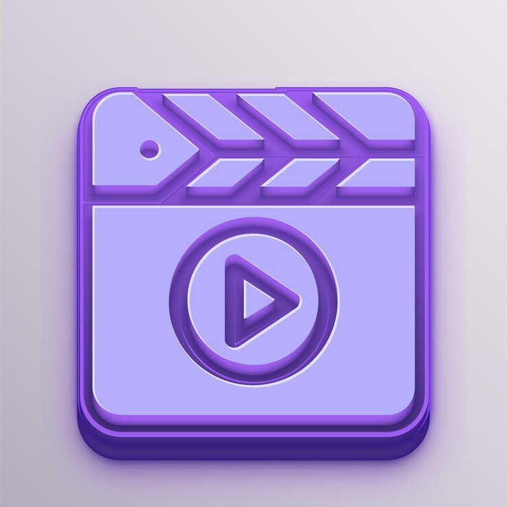 Vector icono de producción de películas vectoriales púrpuras 3d personalizables para educación, negocios y medios de comunicación