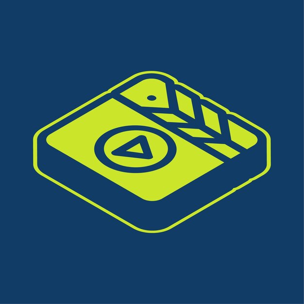 Icono de producción de películas vectoriales retroisométricas verdes con fondo editable