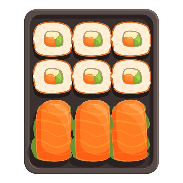 El icono del producto de la caja de sushi vector de dibujos animados mensajero entrega de comida