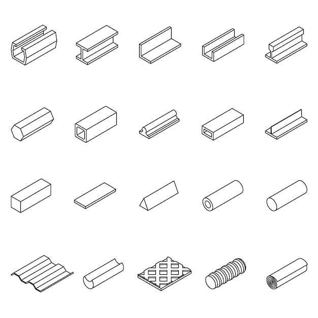Icono de producto de metal delgada línea conjunto de símbolos Pixel Perfect Art.