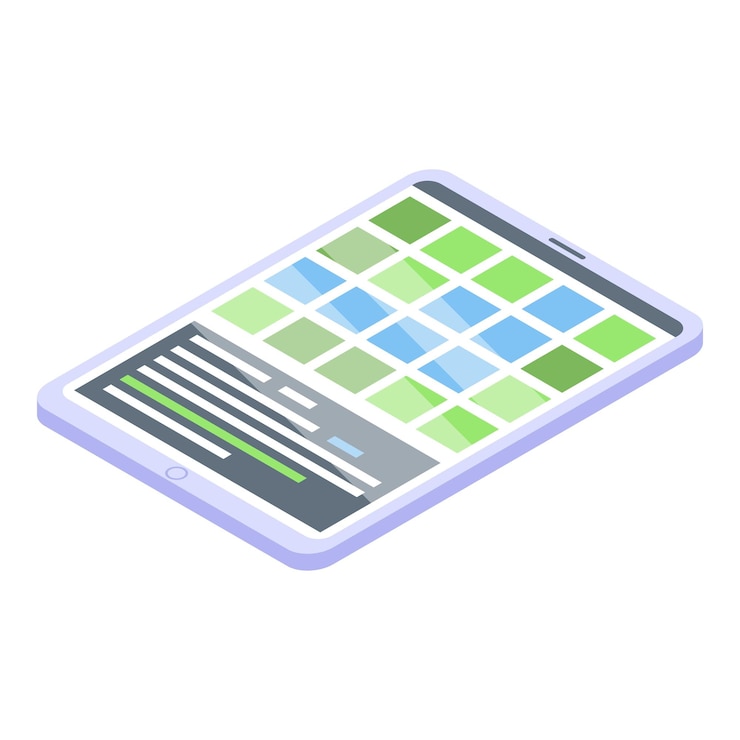 Vector icono de programación de tableta isométrica del icono de vector de programación de tableta para diseño web aislado sobre fondo blanco
