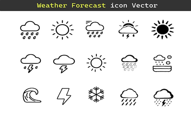 Icono de pronóstico del tiempo Establezca la silueta de los vectores del logotipo sobre fondo blanco