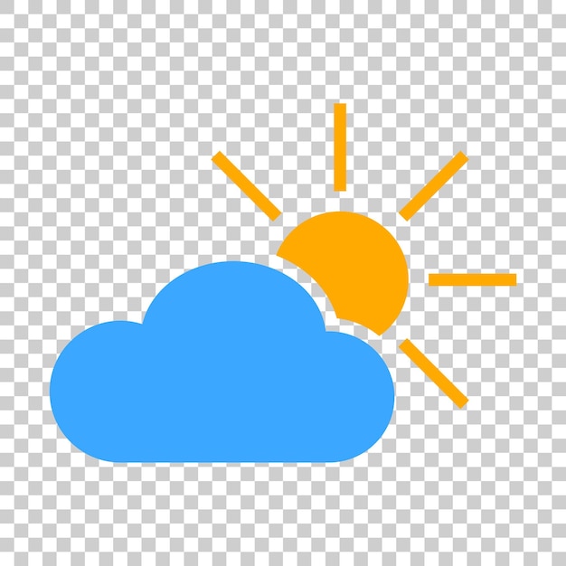 Ícono de pronóstico del tiempo en estilo plano Sol con ilustración de nubes en un fondo transparente aislado Concepto de señal de pronósticos