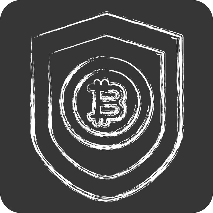 Vector icono de protección de bitcoin relacionado con el símbolo de criptografía tiza ilustración de diseño sencillo de estilo