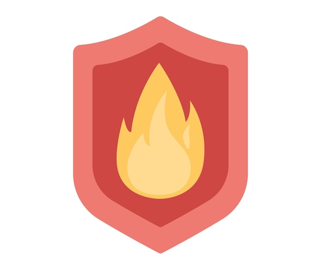 Icono de protección contra incendios. Escudo con signo de fuego. Seguridad contra incendios, sistema de extinción de incendios, llama, alerta