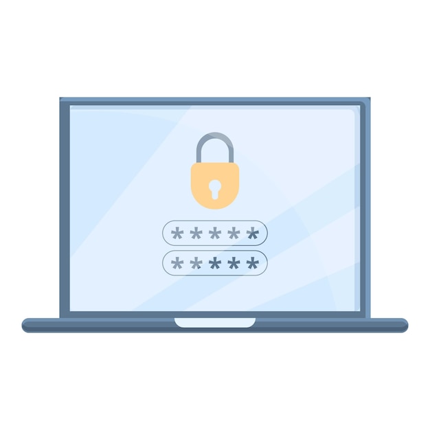Icono de protección de contraseña de computadora portátil Caricatura de icono de vector de protección de contraseña de computadora portátil para diseño web aislado sobre fondo blanco
