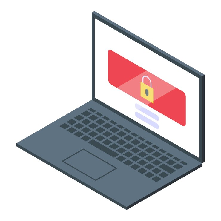 Vector icono de protección de contraseña de computadora portátil isométrico de icono de vector de protección de contraseña de computadora portátil para diseño web aislado sobre fondo blanco