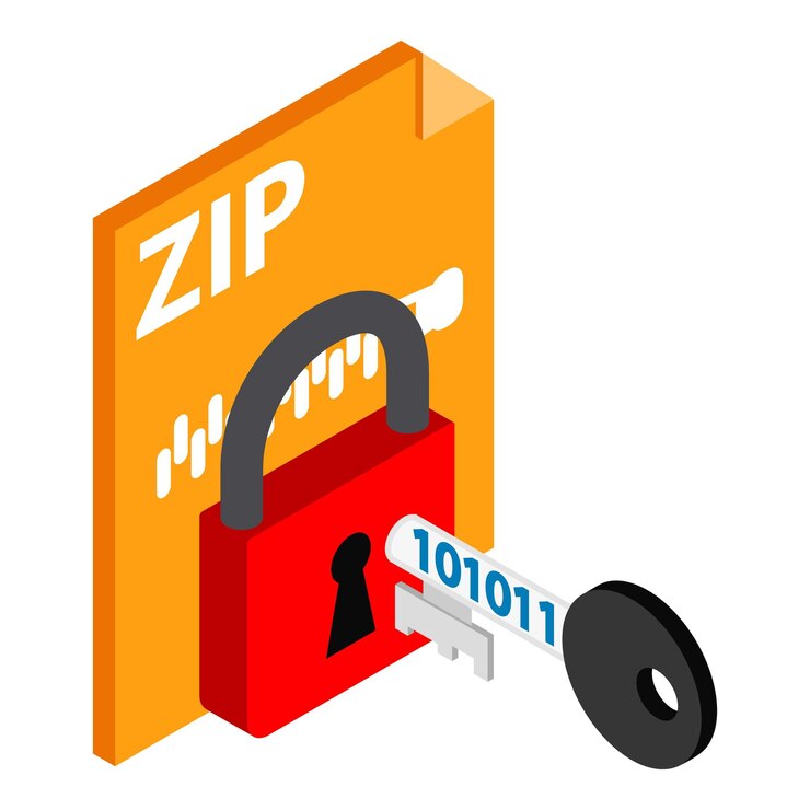 Vector icono de protección de datos vector isométrico clave con código binario y archivo zip de candado tecnología de seguridad cibernética confidencialidad de la información de seguridad de datos personales